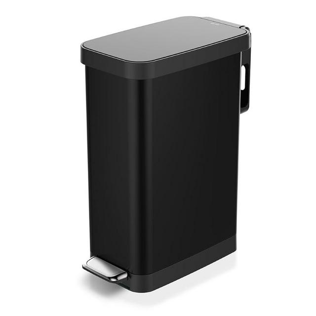 Glad Slim Trash Can with Clorox Odor Protection - Narrow Kitchen Garbage Bin with Soft Close Lid, Step On Foot Pedal and Waste Bag Roll Holder, Black, 45 Liter