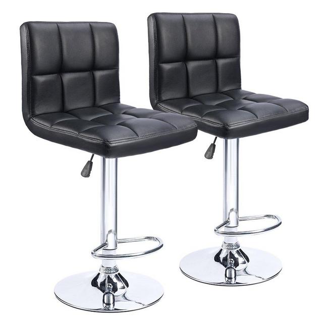 Homall Modern PU Leather Adjustable Swivel Barstools, Armless Hydraulic Kitchen Counter Bar Stools Synthetic Leather Extra Height Square Island Bar Stool with Back Set of 2(Black)