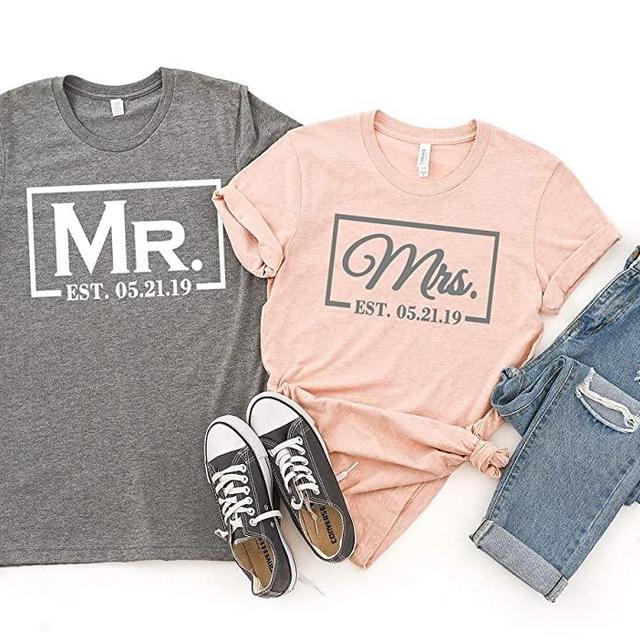 Mr. and Mrs. shirts personalized Just Married t-shirts, bride and groom shirts, honeymoon, white and black wedding, newlywed photo op t-shirts