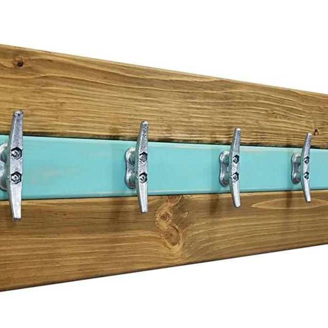 Cape May Boat Cleat Clothing, Coat or Towel Rack, Nautical Home Decor - Coat Hooks - 20 Colors - Shown in Driftwood & Sea Blue - HANDMADE IN THE USA