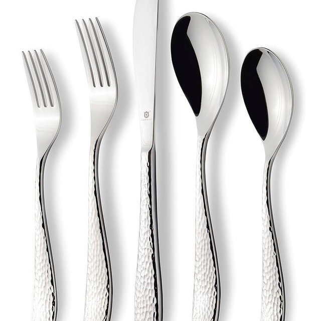 Danialli Premium 18/10 Stainless Steel Flatware – Fidenza, Fidenza Hammered, Marettimo, Marettimo Hammered, and Mezzano Engraved collections (80-Piece, Marettimo Hammered)