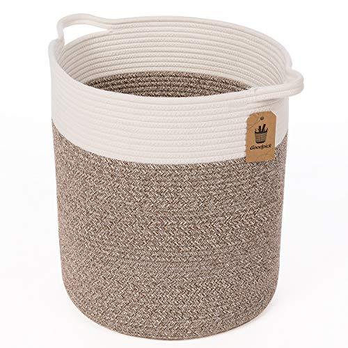 Goodpick Medium Cotton Rope Basket - Woven Basket - Baby Laundry Basket - Blanket Basket - Toy Storage Magzines Containers Bin for Living Room Floor Nursery 15"x13"