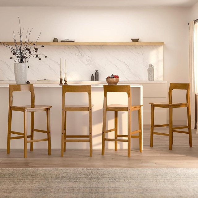 EYYTHUNG Farmhouse Wooden Bar Stools Set of 4, Mid Century Modern Counter Height Stools with Solid Wood Legs & Back, 25" Armless Barstools Chairs for Kitchen Island, Dining Room, Dark Oak