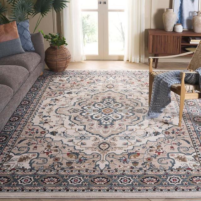 SAFAVIEH Lyndhurst Collection Area Rug - 8' x 10', Cream & Beige, Traditional Oriental Design, Non-Shedding & Easy Care, Ideal for High Traffic Areas in Living Room, Bedroom (LNH338B)
