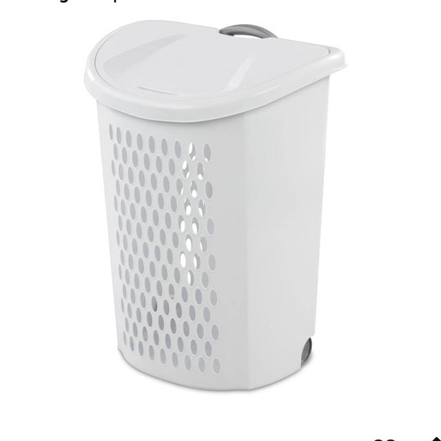 White Wheeled Plastic Laundry Hamper