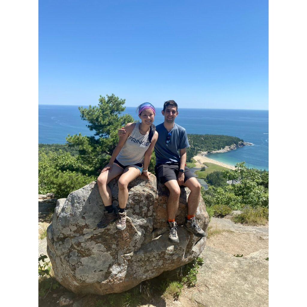 Keeping our camping muscle strong at Acadia National Park in Maine. In this picture, we had just summited the infamous "Beehive." Later we would try lobster ice cream, which was scarier.