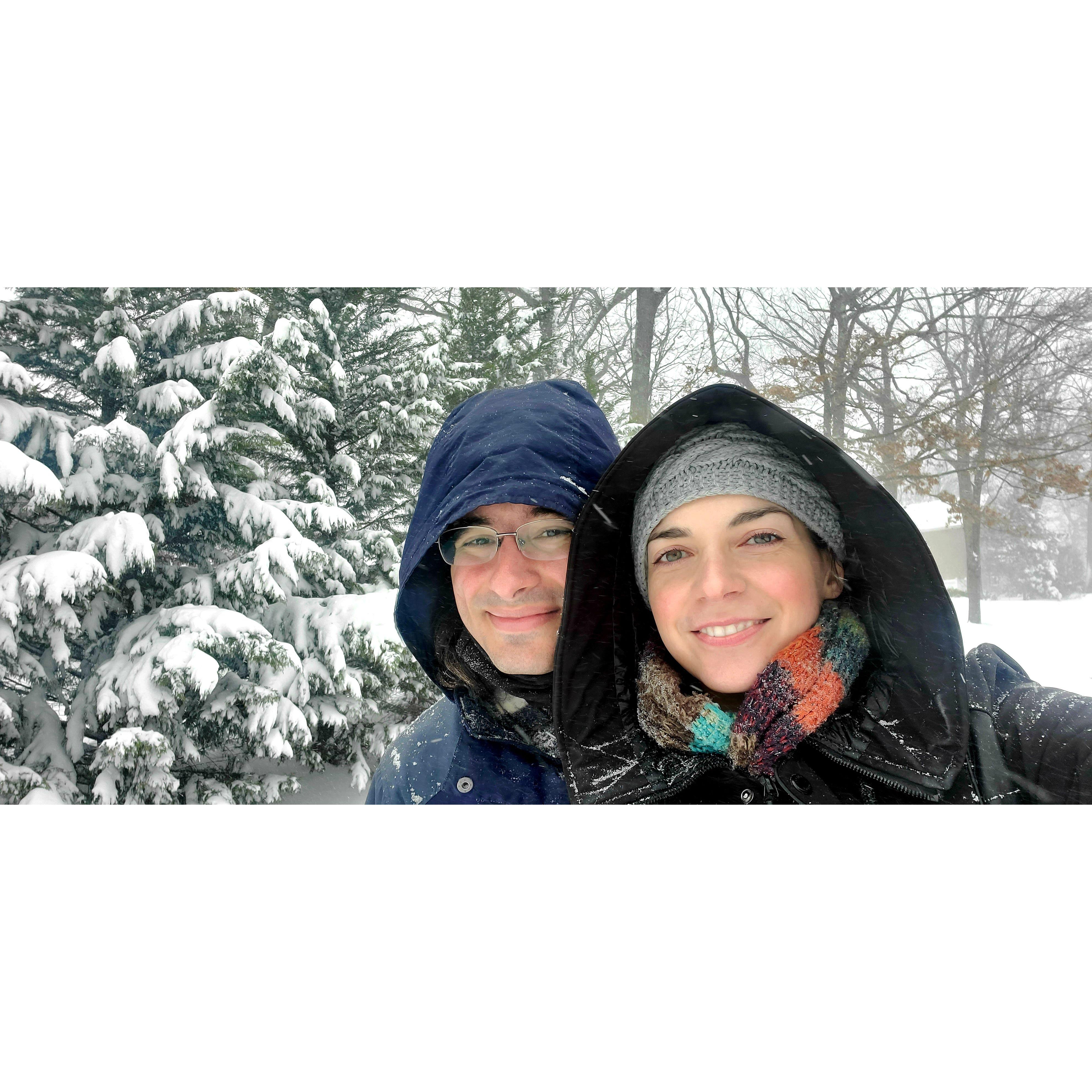 Playing in a blizzard, Long Island, New York