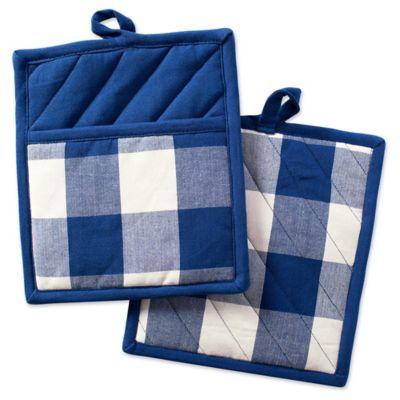 Design Imports Buffalo Check Pot Holders in Navy (Set of 2)