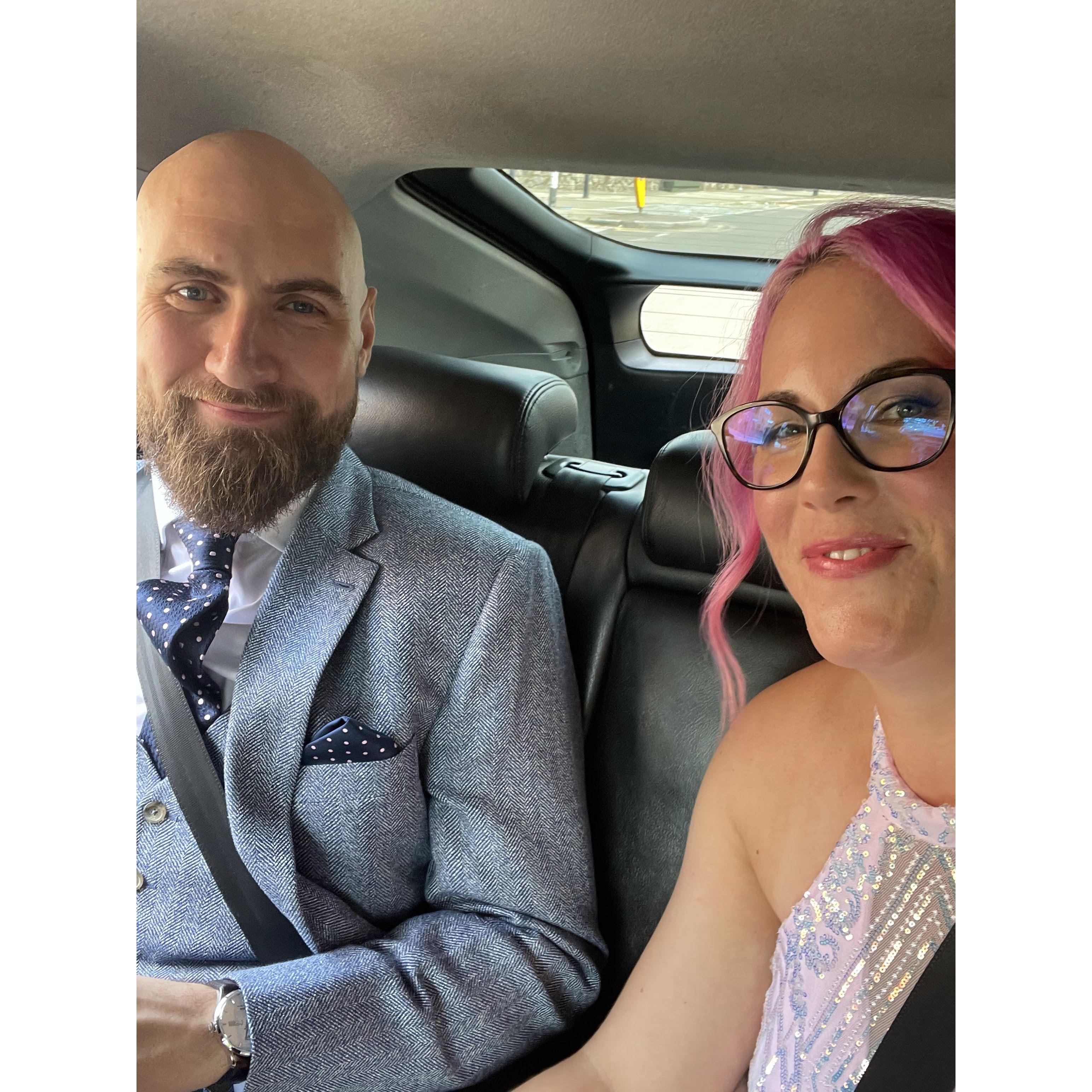 Heading to our pub lunch after saying "I do"!