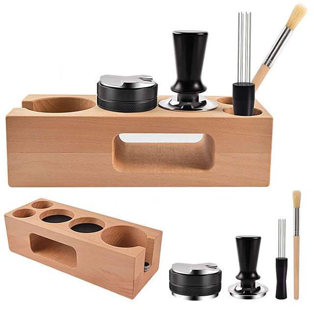 AYIYUN 5 pack Espresso Tamper Coffee Distributor & Tamper Espresso Stirrer Wood Coffee Tamper Station Espresso Tamping Mat Compatible with All Espresso Accessories（54mm)