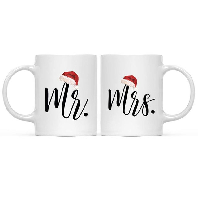 Andaz Press Christmas Winter Holiday 11oz. Coffee Mug Couples Mr. Mrs, Red Santa Hat, 2-Pack Mr And Mrs Claus Mugs Mr And Mrs Claus Coffee Mugs Christmas Ideas Mr. & Mrs. Mugs