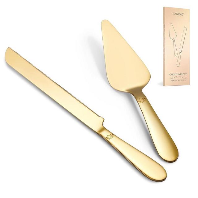 Cake Cutting Set for Wedding - Extended Cake Knife and Server Set Thickened Stainless Steel 13.0" Cake Cutter 10.49" Pie Spatula Great for Birthday Anniversary Christmas Gift 2 Pcs Gold