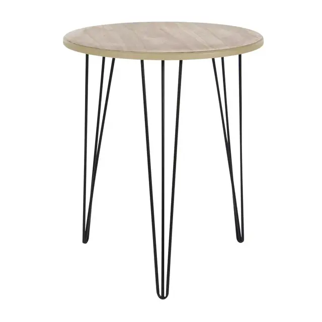 Ridge Road Decor Round Accent Table with Hairpin Legs in Brown/Black