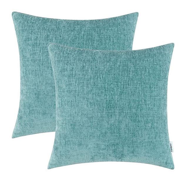 TEAGAN Throw Pillow Covers Soft Cozy Chenille Decorative Pillows Cases Cushion Covers for Home Bedroom Living Room Couch Bed Sofa, 16X16 Inch Smoke Blue Pack of 2