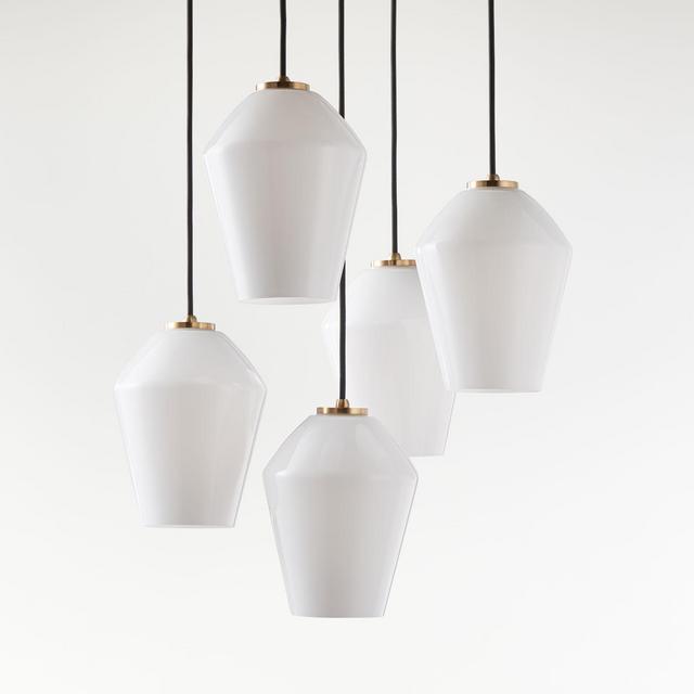 Arren Brass Round 5-Light Pendant with Milk Angled Shades