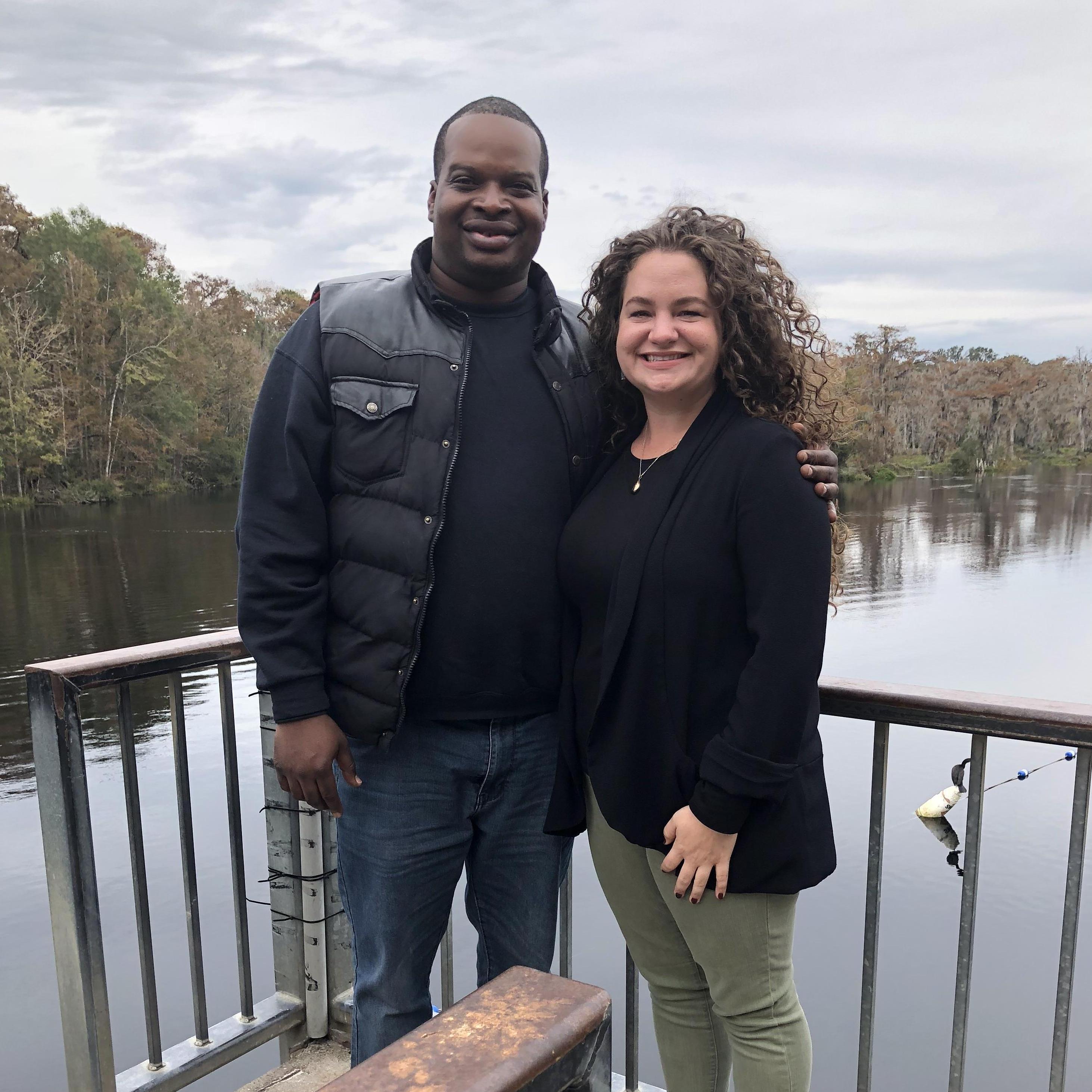 Standing on the diving board at Javon's childhood swimming hole in Wakulla Springs State Park