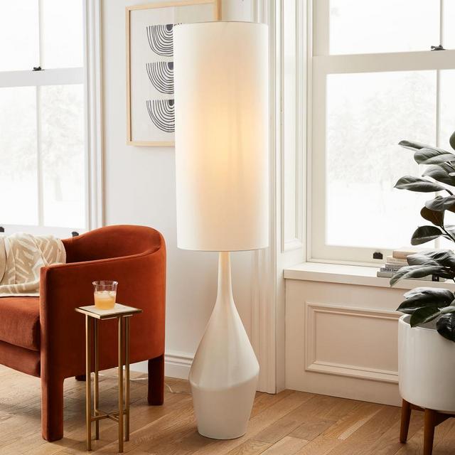 Asymmetric Floor Lamp, White, White Linen