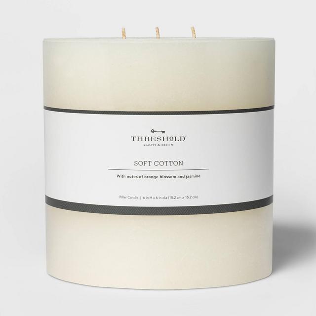 6" x 6" 3-Wick Pillar Candle Soft Cotton White - Threshold™