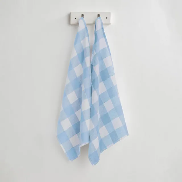 Solino Home Linen Buffalo Check Kitchen Towels Blue Bell Set of 2, 16.5 x 26.5 Inches