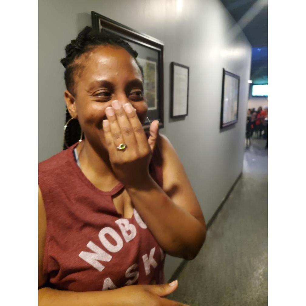 After he popped the question. I could not stop smiling!