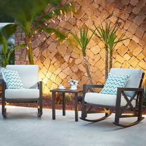 Isfried 3-Piece Metal Frame Outdoor Conversation Set with Thick Cushions - Beige Cushion/Dark Brown Frame