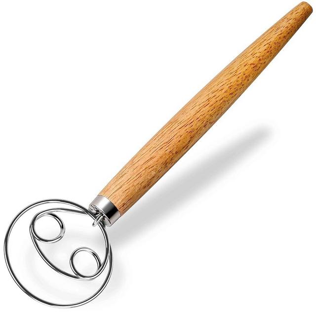Maxjoy Danish Dough Whisk,Large Wooden Danish Whisk for Dough With Stainless Steel Ring,Original Dutch Style Dough Hook for Kitchen Bread Making Tools and Supplies,Dough Whisk 13 Inch