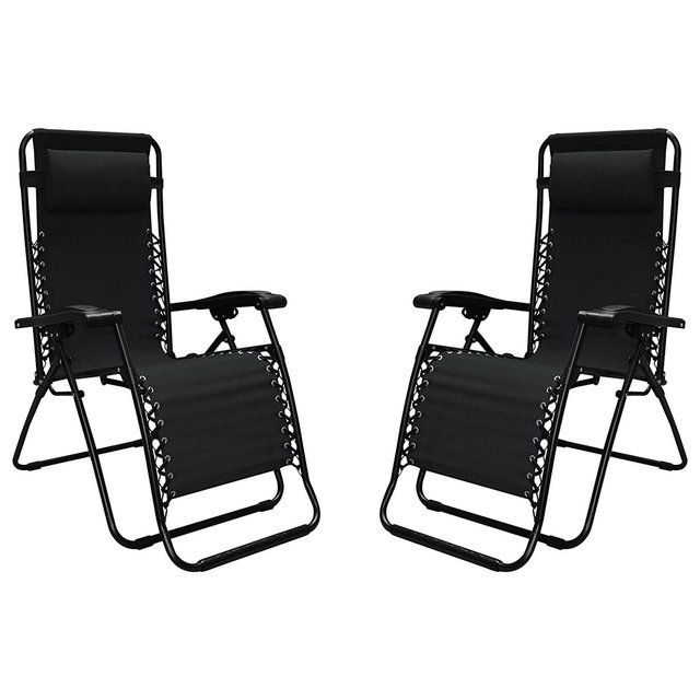 Caravan Sports Zero Gravity Outdoor Portable Folding Camping Lawn Deck Patio Lounge Chair with Adjustable Headrest, Black