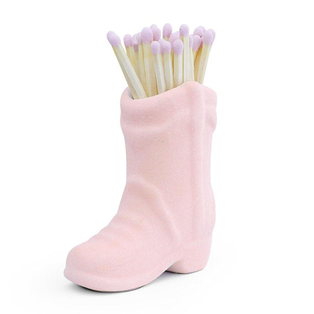 KALAUTO Cowboy Boot Match Holder With Striker - Coastal Home Ceramic Cowgirl Boot Decor Aesthetic Small Cute Matchstick Box Western Decorative Mini Matchesboxes For Bathroom Bedroom Fireplace Kitchen