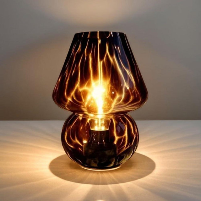 AOMOONOA Glass Mushroom Lamp, Mushroom Desk Lamp with LED Bulb, Small Purple Battery Operated Cordless Lamps for Kitchen Counter, Bedroom Nightstand, Living Room, Gift for Mom