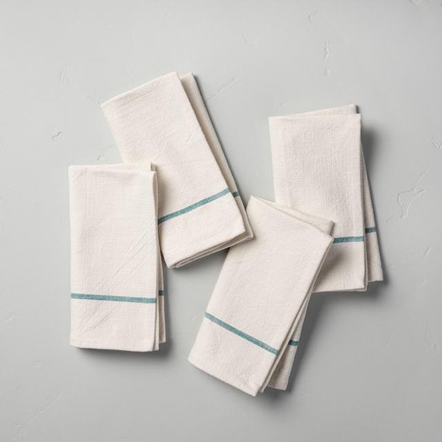 4pc Single Border Stripe Napkin Set Teal - Hearth & Hand™ with Magnolia