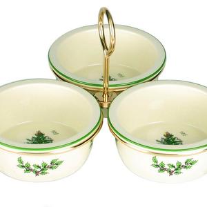 Spode Christmas Tree Set of 3 Bowls with Gold Metal Rack