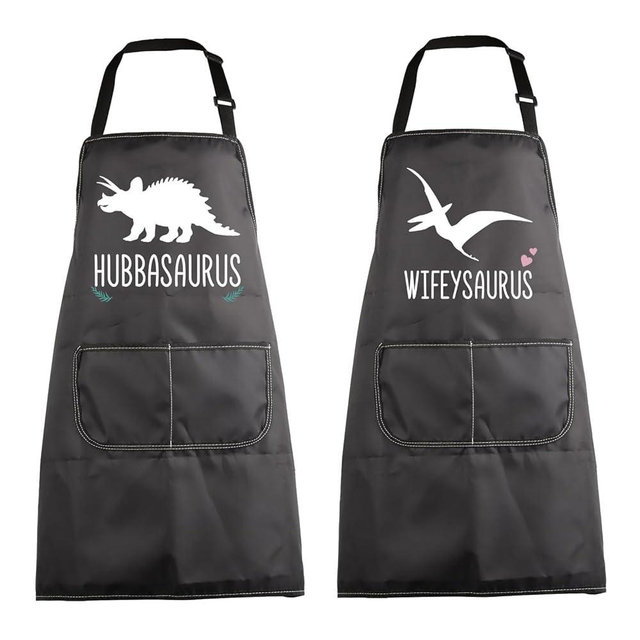 MBMSO His and Hers Matching Aprons Funny Hubby Wifey Aprons Hubbasaurus Wifeysaurus Couples Apron Wedding Gifts for Newlywed