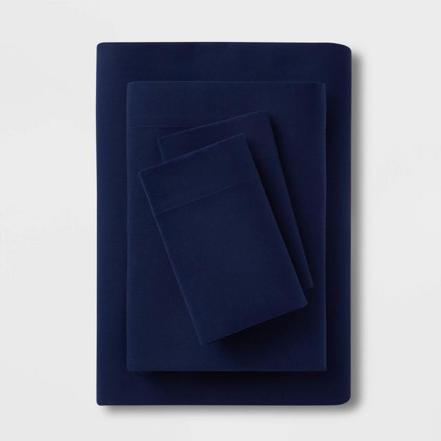 Queen Easy Care Solid Sheet Set Navy - Room Essentials™
