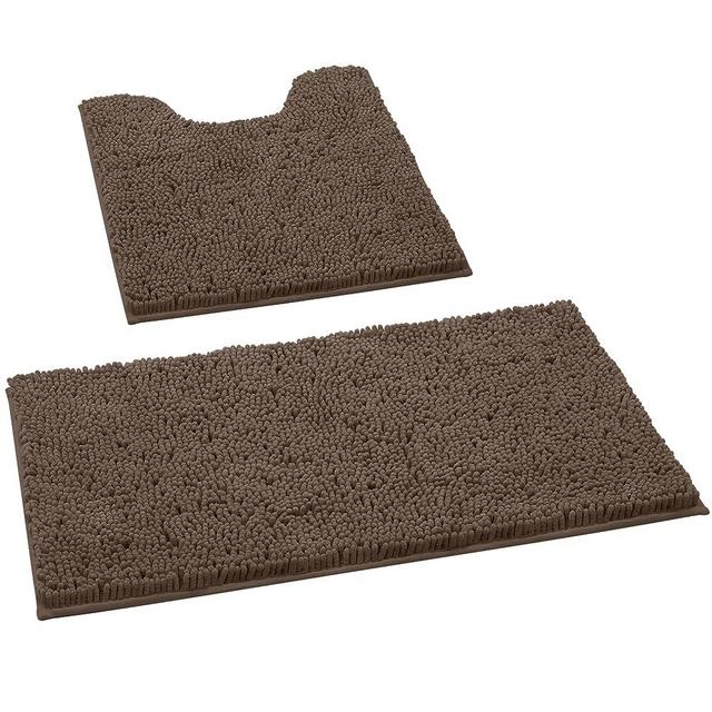 HOMEIDEAS Bathroom Rugs Sets 2 Piece Brown, Ultra Soft Non Slip Bath Rug, Absorbent Chenille Bath Mat, Plush Bathroom Carpets Mats for Bathroom, Tub, Shower