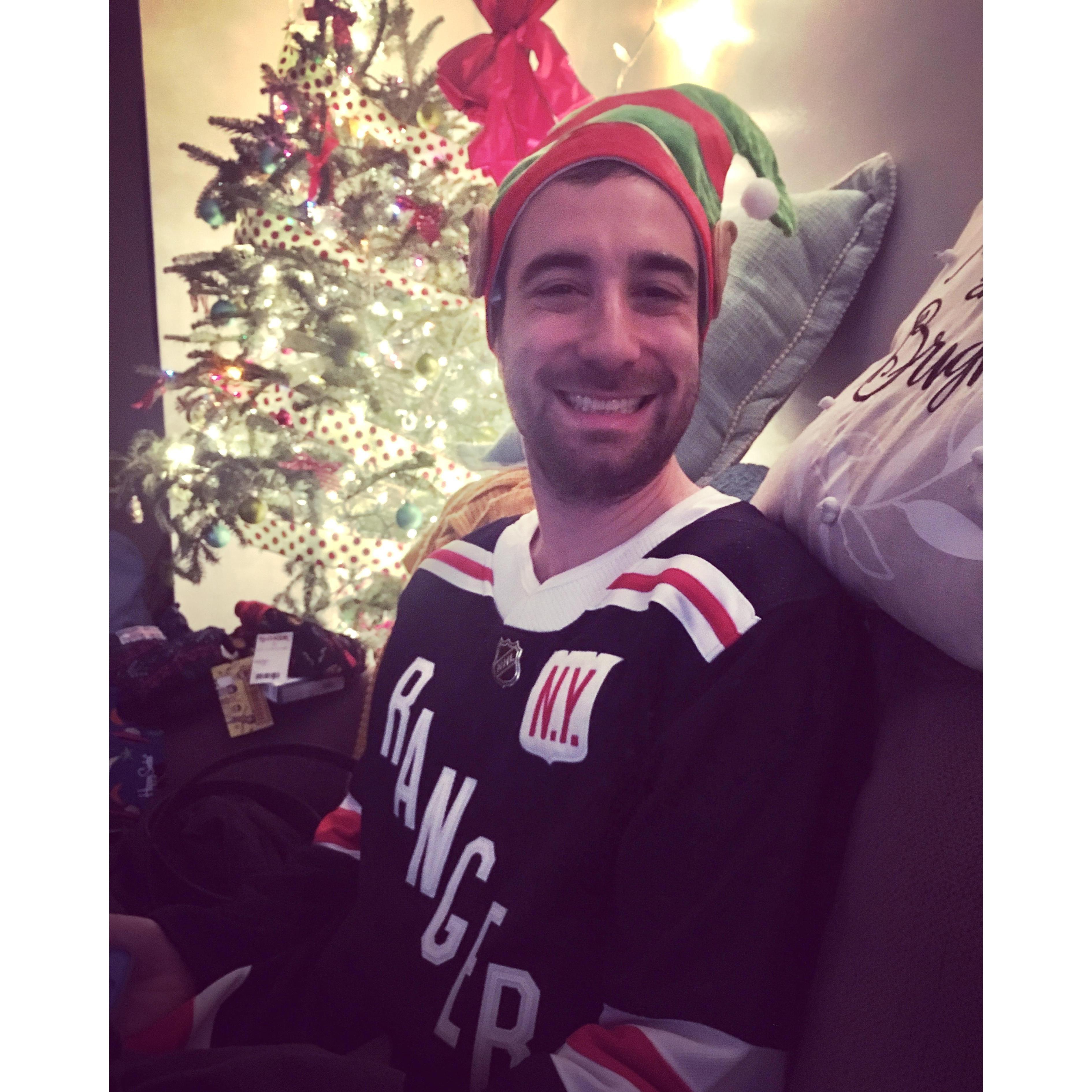 Our first Christmas spent at the apartment in Inwood, NYC. Jeremy was beyond excited that Sara gifted him this Winter Classic Ranger's Jersey!