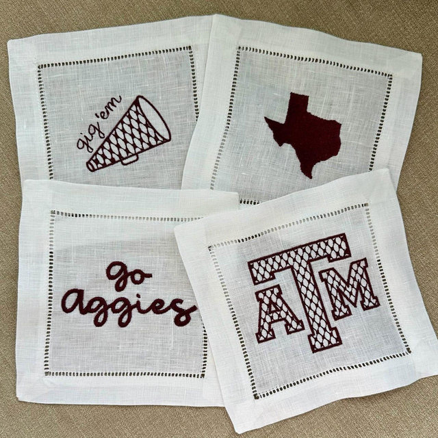Texas A&M Texas Aggies Gig 'Em Embroidered Linen Cocktail Napkin Set