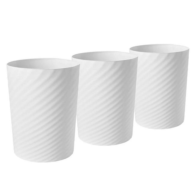 YGJT Small Trash Can, 3 Pack 1.8 Gallons Bathroom Trash Can, Slim Waste Basket, Round Garbage Can, Plastic Trash Bin for Kitchen, Dorm, Bedroom, Office, Living Room, Study, Compact Spaces(White)