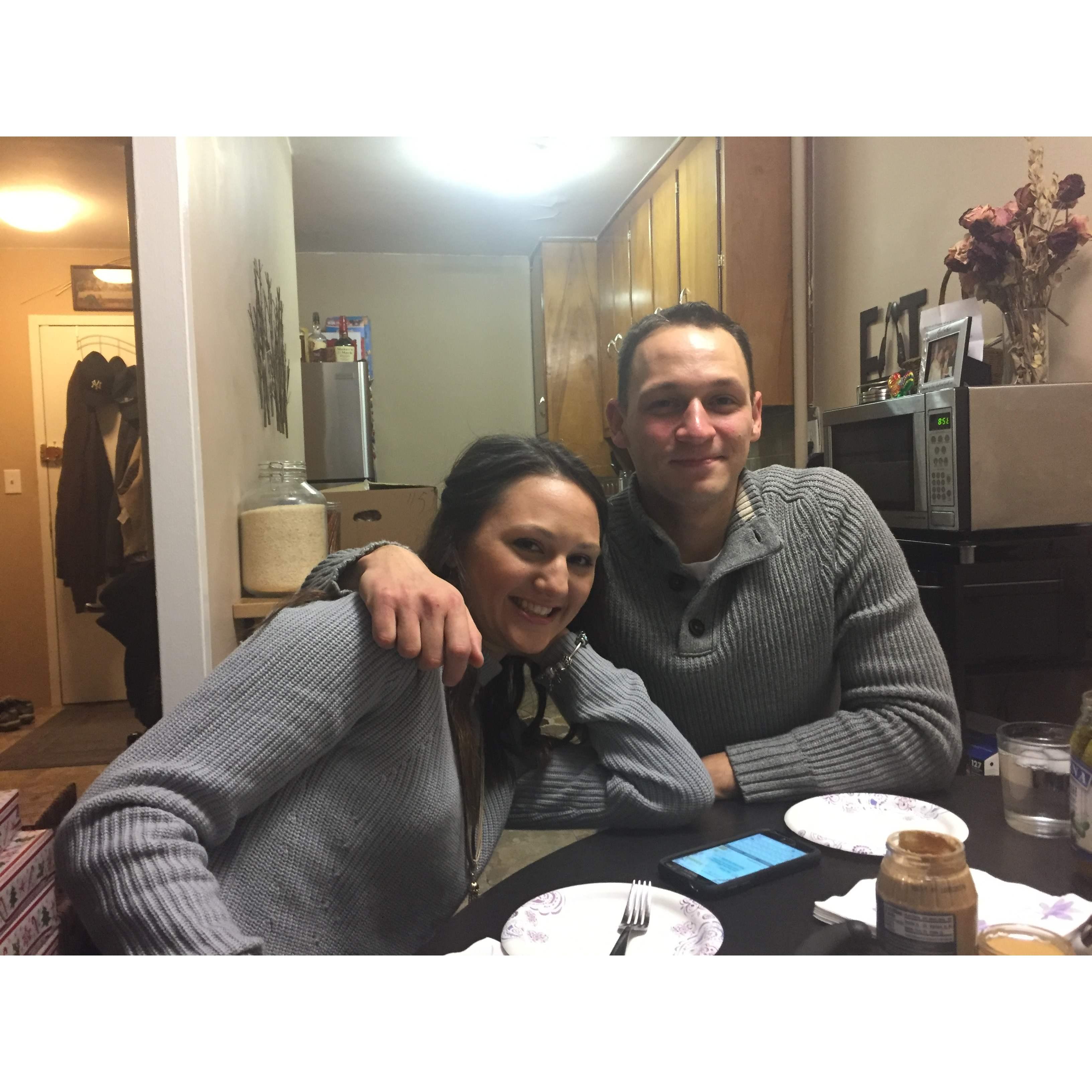 Our first Christmas together. We didn't mean to match, but I guess that was a telling sign that we were meant to be.