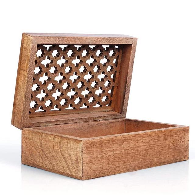 Wood Keepsake Box with Hinged Lid in Trellis Design - Decorative Wooden Box Used as Storage Box, Stash Box, Jewelry Box, or Trinket Box - Medium Polish Finish, 9 x 6 x 3.5 Inch, Large