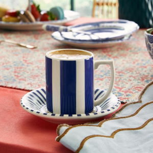 Blue Italian Steccato Espresso Cup & Saucer