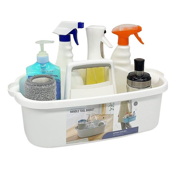 Goderewild Multi-Purpose Plastic Cleaning Caddy with Handle, Shower Caddy Organizer/Storage Basket/Totes Portable for Bathroom Supplies, Cleaning Products, Under Sink Tool, Housekeepers (White)