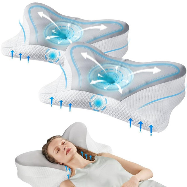 Sweetcrispy 2 Pack Cooling Ergonomic Memory Foam Cervical Pillow for Neck and Shoulder, Orthopedic Neck Support for Back Stomach Sleepers, Contour Side Sleeper for Adults, King, Grey