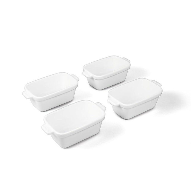 Souper Cubes Stoneware - 5" x 3" Ceramic Single Serve Baking Dishes with Silicone Covers - Mini Baking Casserole Dishes - Kitchen Essentials and Bakeware - Set of 4 - White