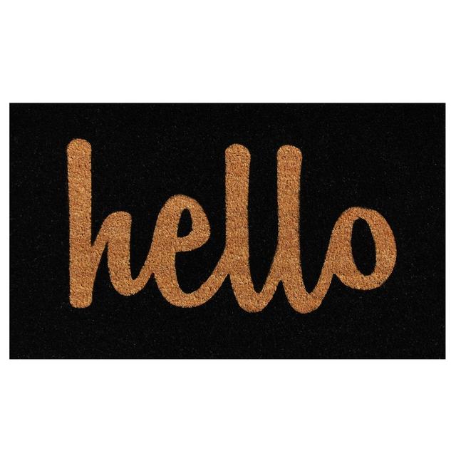 Home & More Hello Script 24-Inch x 36-Inch Door Mat in Black/Natural