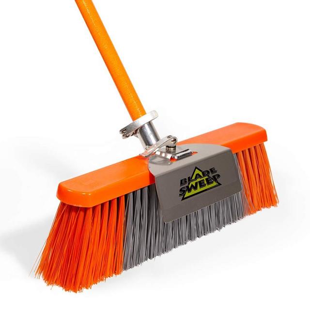Blade Sweep | Outdoor Push Broom | Street Broom | 18 inch Heavy Duty Broom | Industrial Broom | Heavy-Duty Push Broom | Fiberglass Broom with Stainless-Steel Scraper