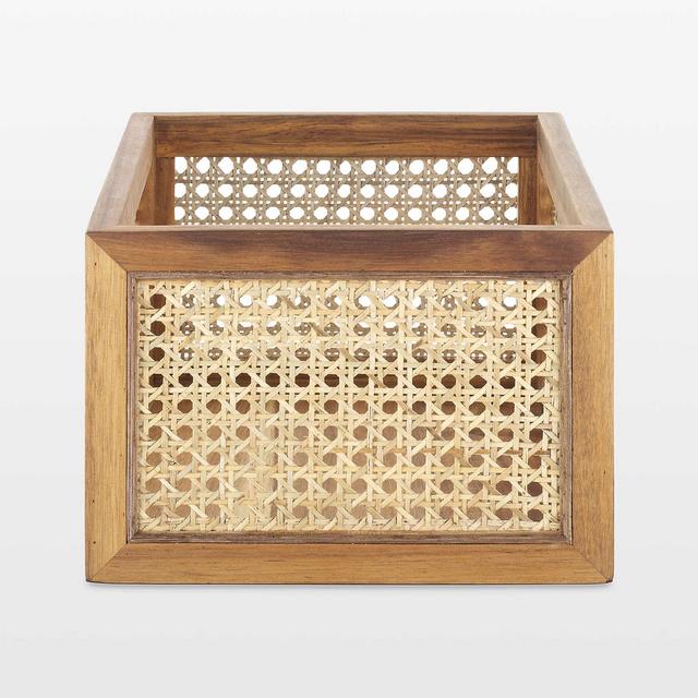 NeatMethod Cane and Wood Decorative Bin