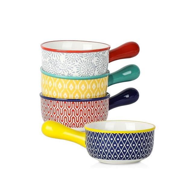 Selamica Ceramic Soup Crocks With Handles, 15 OZ French Onion Soup Bowls, Oven Safe Soup Bowls For Cereal, Stew, Chilli, Pot Pies, Baking, Microwave Dishwasher Safe, Set of 4, Assorted Colors