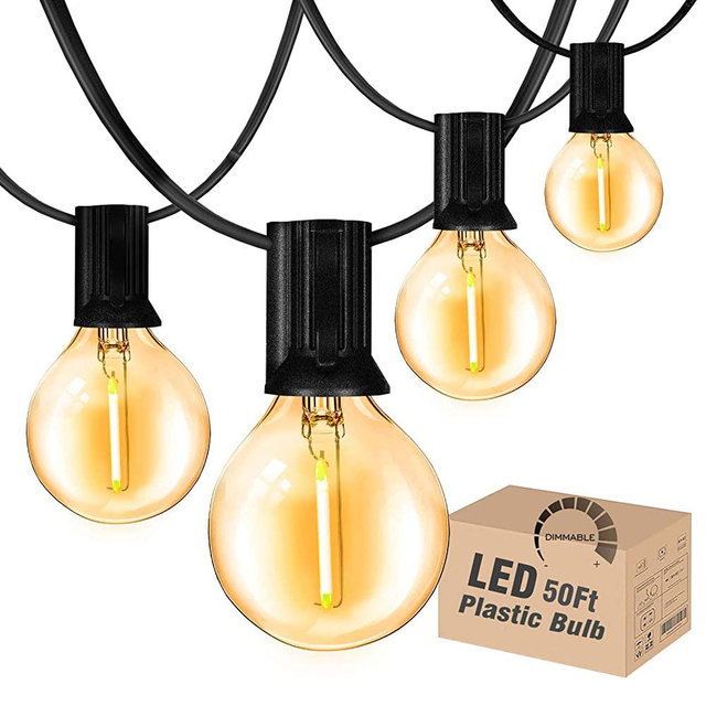 Outdoor String Lights LED 50Feet G40 Globe String Lights with 27 Edison Plastic LED Bulbs,2700K Warm Glow Weatherproof for Indoor Outdoor Backyard Bistro Lights