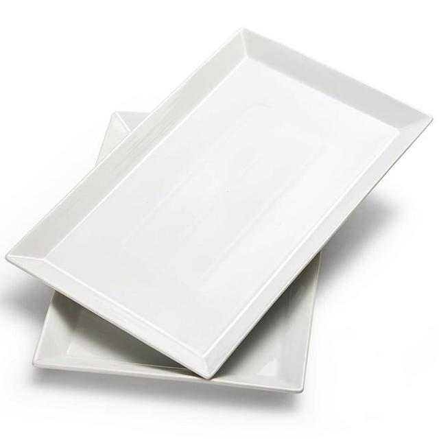 MIECOO Large Serving Platters, 18.5" x 11.5" White Serving Trays Set, Rectangular Porcelain Plates for Party, Wedding, Birthday, Entertaining, Food, Appetizer, Fruit, Sushi, Dessert, Set of 2