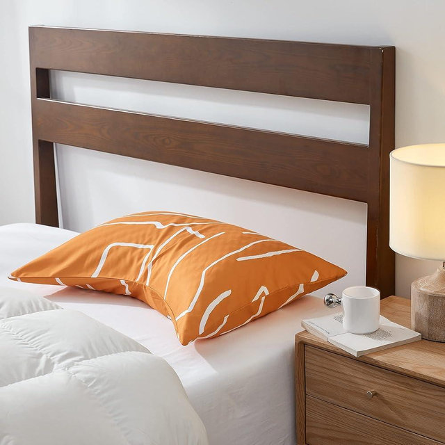 Sidney Sleep Curved Pillow Covers - Full Length Zipper Closure - Premium Soft Brushed Microfiber - 20 x 30 Inches - for Curved Side Sleeping Pillows (Queen, Orange/White)